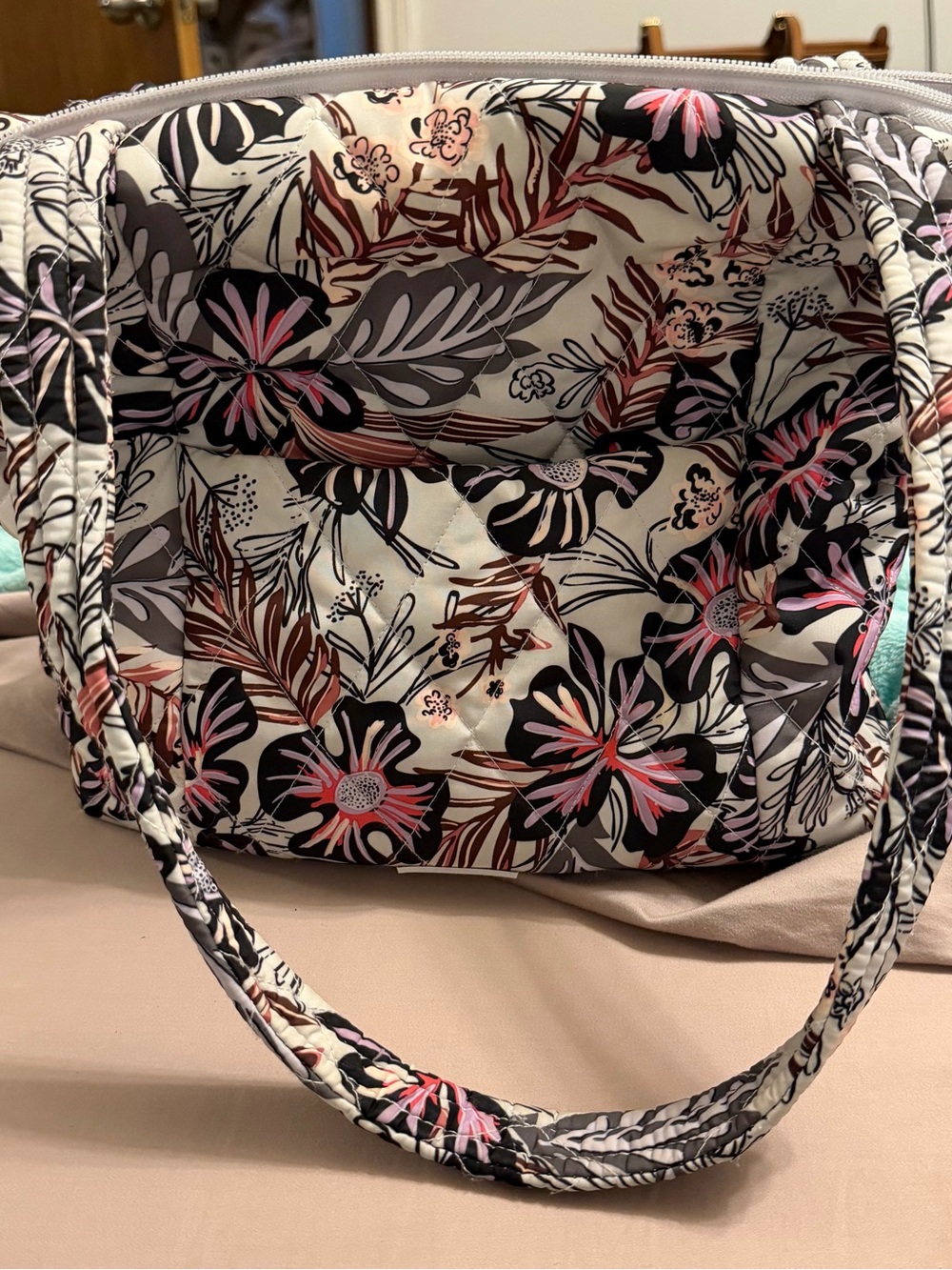 Vera Bradley Floral Quilted Shoulder Bag in Cream, Pink and Black